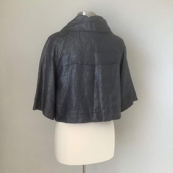 $198 Sandro  Linen Blend Metallic Cropped Swing Moto Jacket M - Picture 7 of 16
